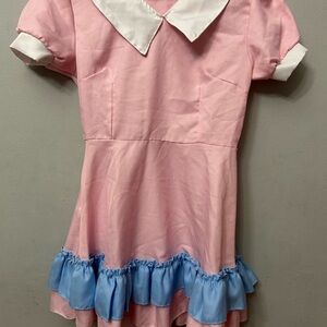 Pink Dress with Blue Ruffle Hem